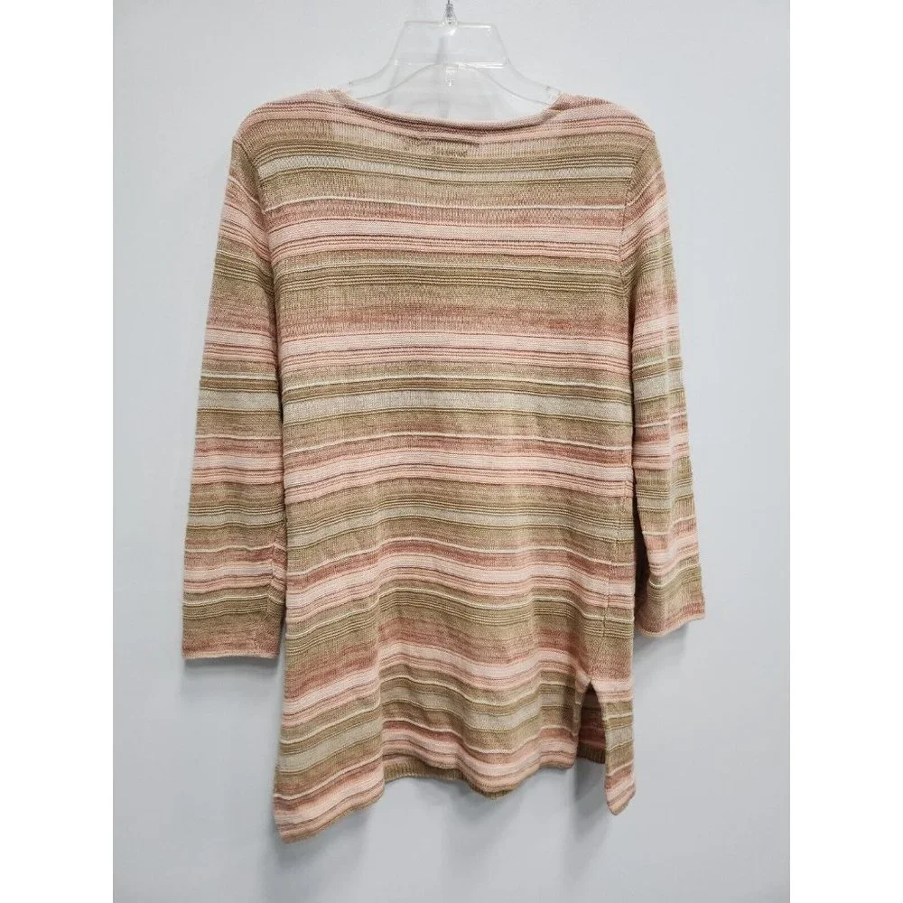 Lauren Ralph Lauren Denim Womens Sweater Medium Beige Linen Blend Striped Tunic - Picture 7 of 8